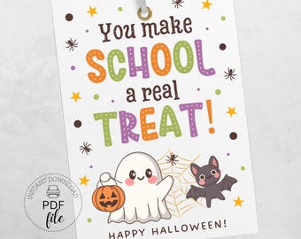 Halloween-gåva för lärare, du gör skolan till en riktig njutning, presentetiketter, utskrivbar PDF + JPG