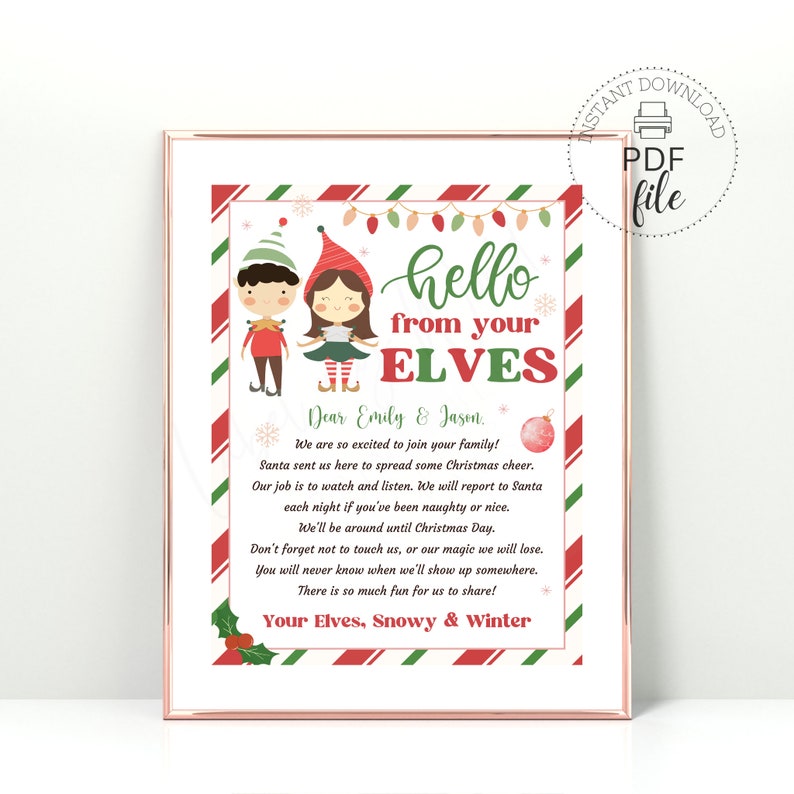 Printable Hello From Your Elves Letter 8.5