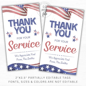 Bewerkbaar bedankkaartje voor je service | Amerikaanse vlag militaire held waardering bedankkaartjes | Gepersonaliseerde veteranentag | Pdf-bestand