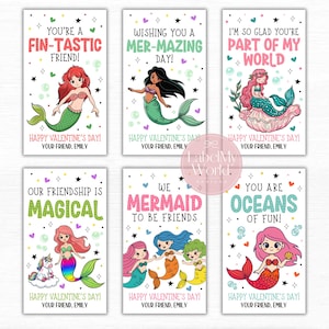 Mermaid Valentine Cards, Classroom Valentine's Day Gift Tags (PDF Download)