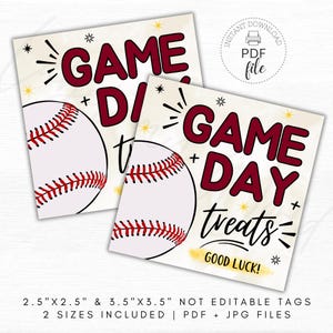 Druckbare Baseball Spiel Tag Tags, Spieltag Leckereien Viel Glück Geschenkanhänger, Baseball Maroon Team Farbe Leckerli Beutel Tags, Sofortiger Download PDF + JPG