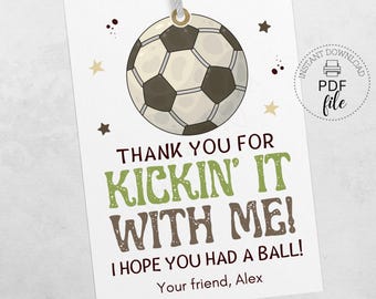 Soccer Birthday Party Favor Tag, Thank You For Kicking It With Me Gift Tags (PDF + JPG Download)