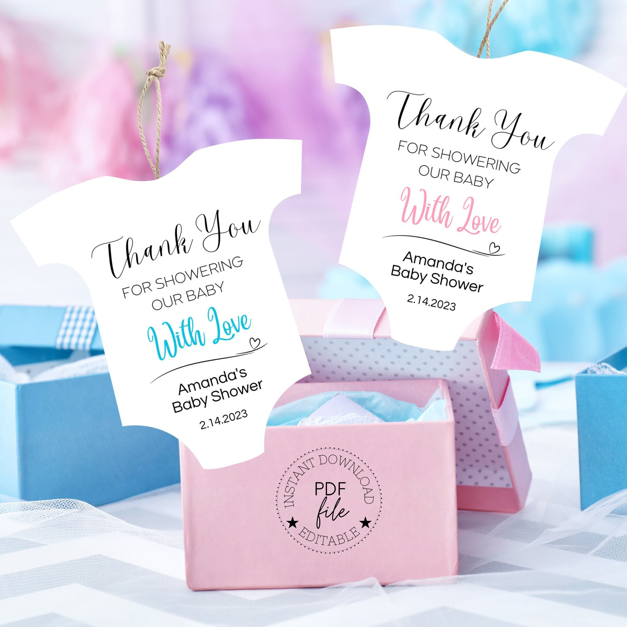 Printable Onesie Favor Tag PDF Template Boy & Girl Baby Shower Editable