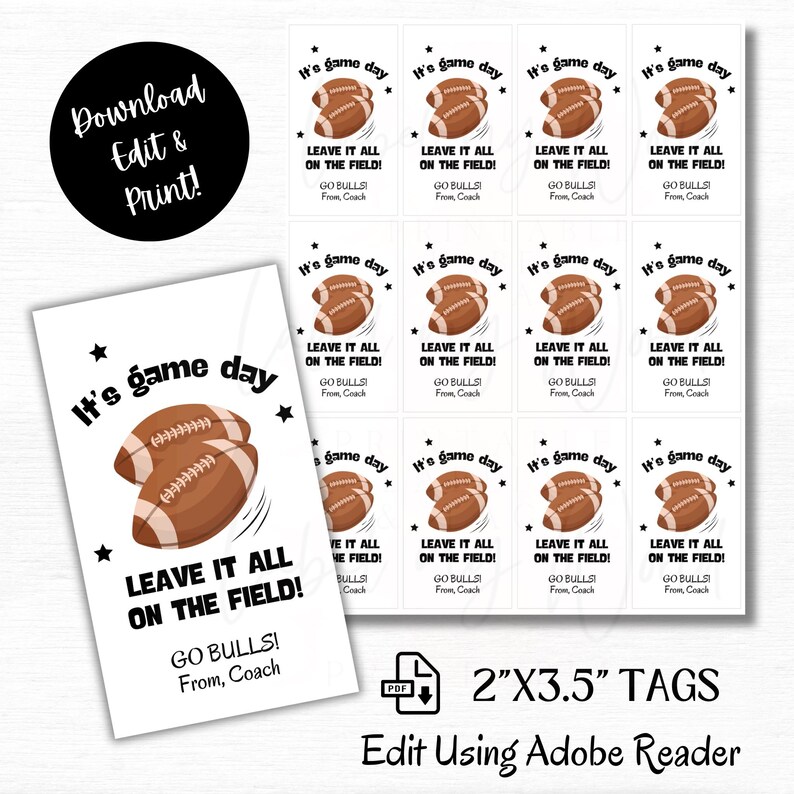 Printable Football It's Game Day Gift Tags | Personalized Football Team ...