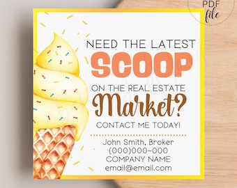 Ice Cream Pop By | Summer Pop By Realtors Tag | Printable Real Estate Pop By | Marketing Personalized Thank You Tag | Instant Download PDF