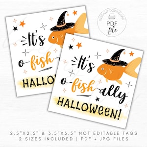 Printable It&#39;s O Fish Ally Halloween Tags, Halloween Goldfish Gift Tags, School Teacher Classroom Snack Tag, Instant Download PDF + JPG