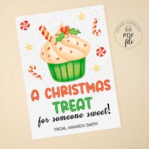 2.5 "x 3.5" Weihnachten Cupcake Geschenkanhänger, Weihnachten Cupcake Geschenkanhänger, personalisiert Eine Weihnachtsbehandlung für jemand Süßen 2,5 "x 3,5" Geschenkanhänger, PDF + JPG