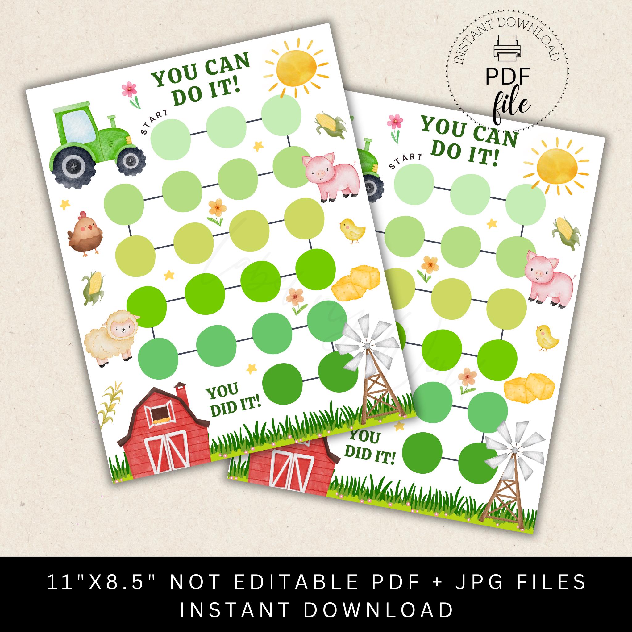 Printable Farm Reward Chart for Kids, Green Tractor Behavior Sticker ...