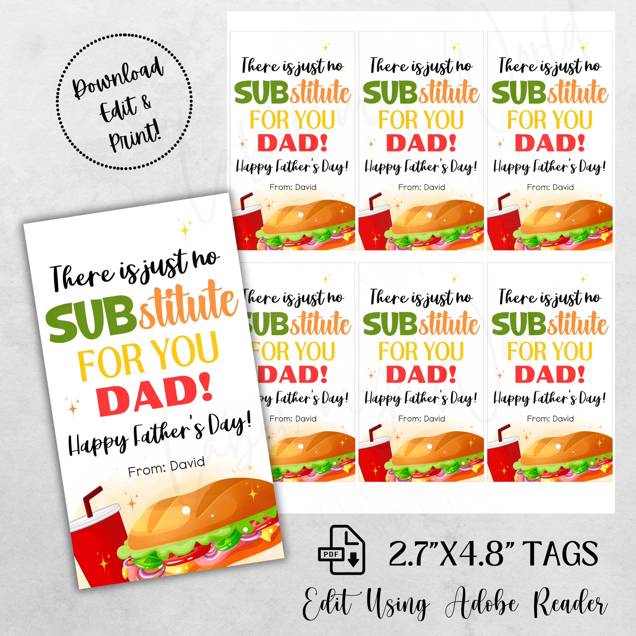 Father's Day Sub Sandwich Tag | Printable Happy Father's Day Template ...