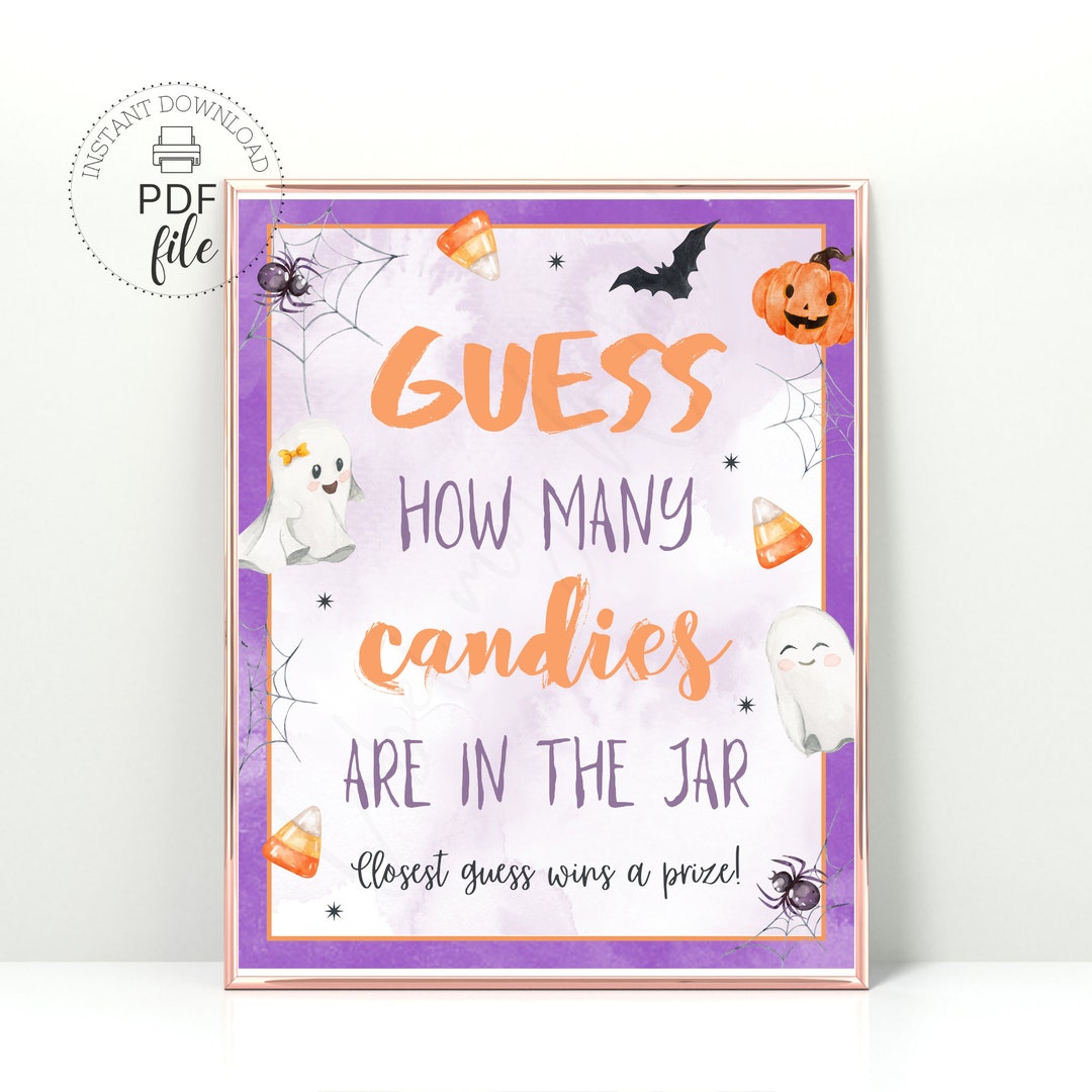 Printable Guess How Many Candies Are in the Jar Sign + Sheet, Halloween ...