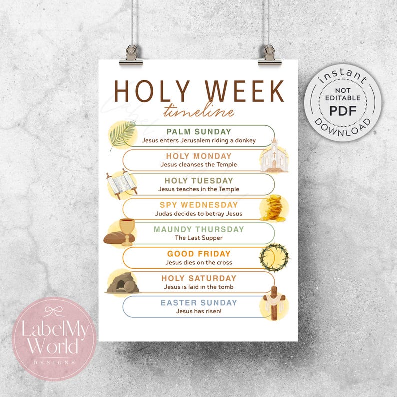 Printable Holy Week Timeline Sign, Easter Week Countdown Poster (PDF ...