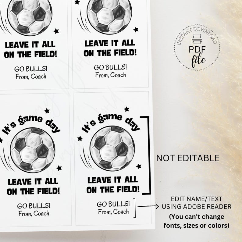 Printable Soccer Game Day Gift Tags | Personalized Soccer Team Good ...