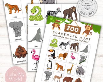 Zoo Scavenger Hunt With Cards to Hide, Animals Treasure Hunt Game (PDF Download)