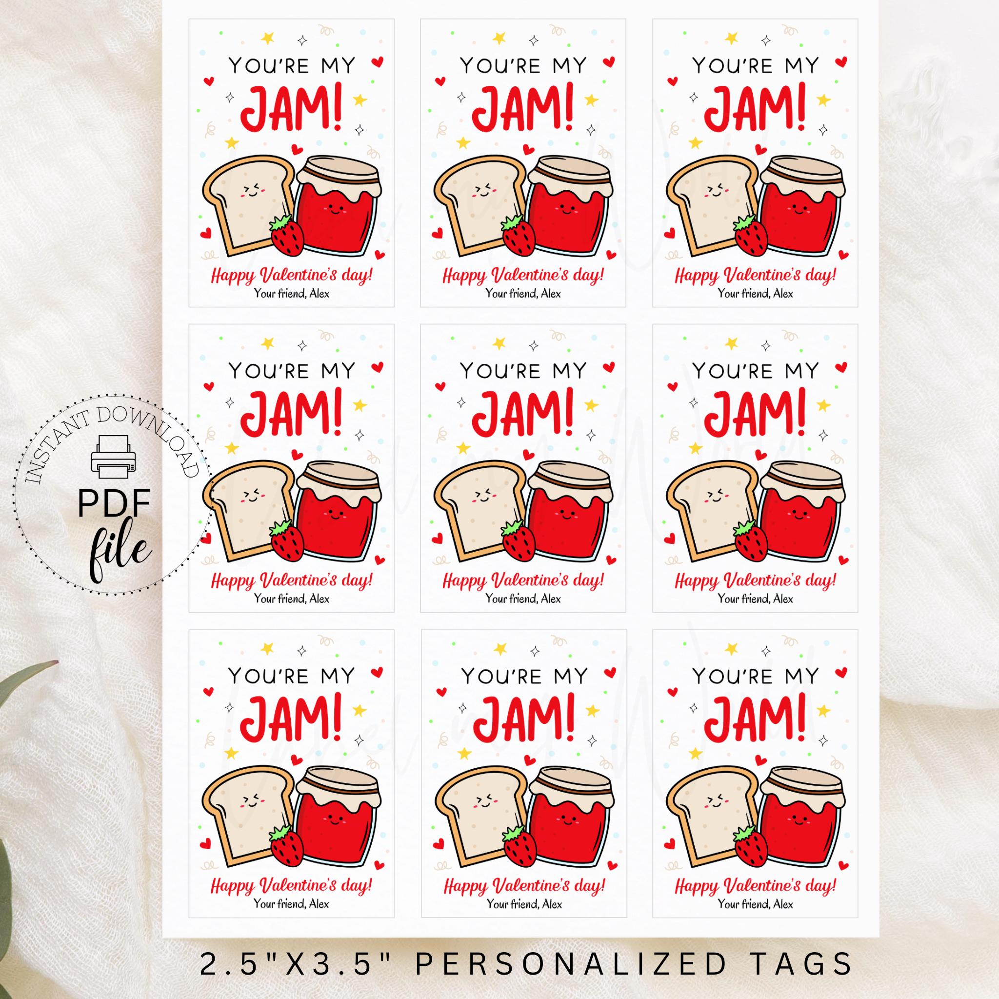 Valentine Strawberry Jam Gift Tag, Personalized Happy Valentine's