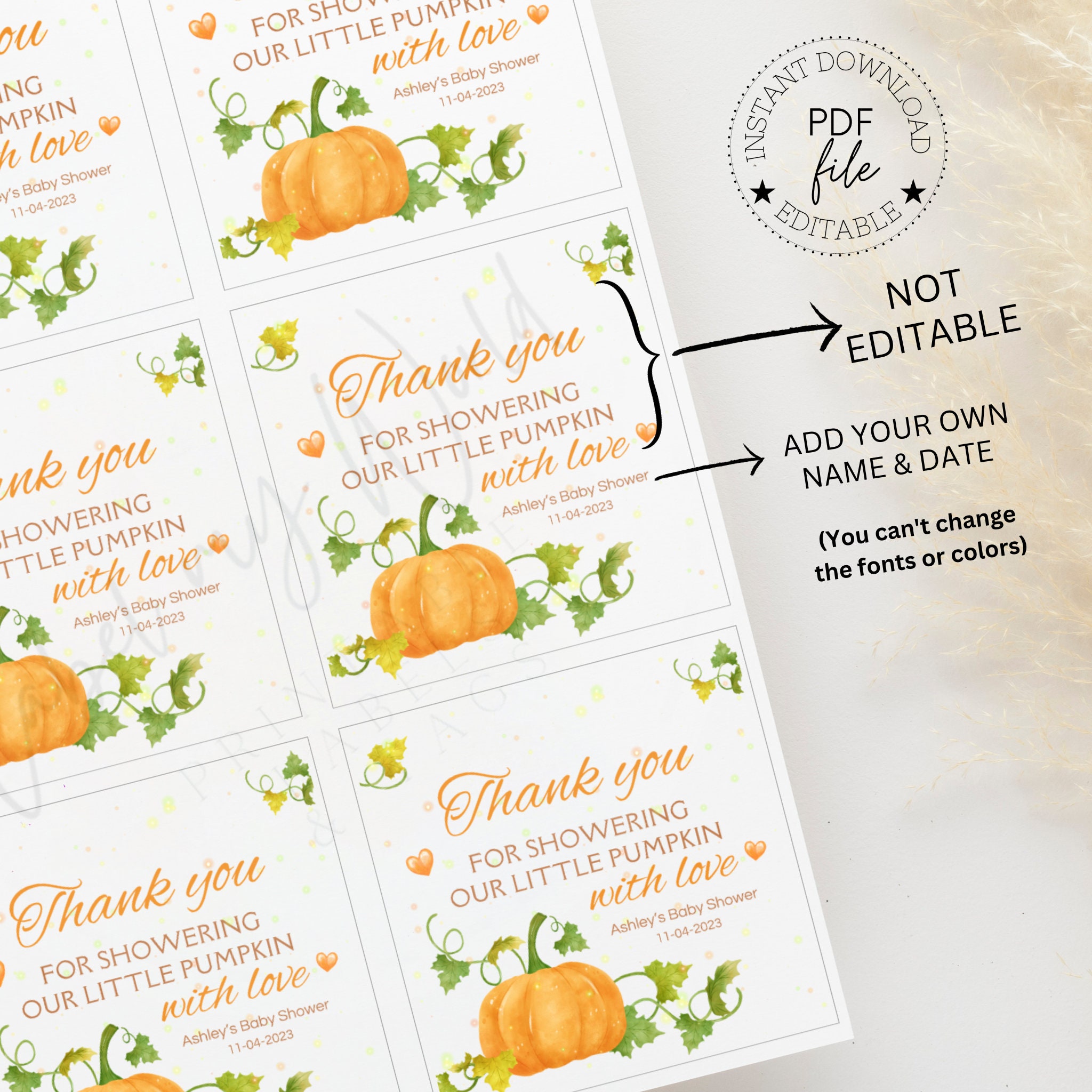 Pumpkin Baby Shower Favor Tag | Printable Thank You Gift Tag ...