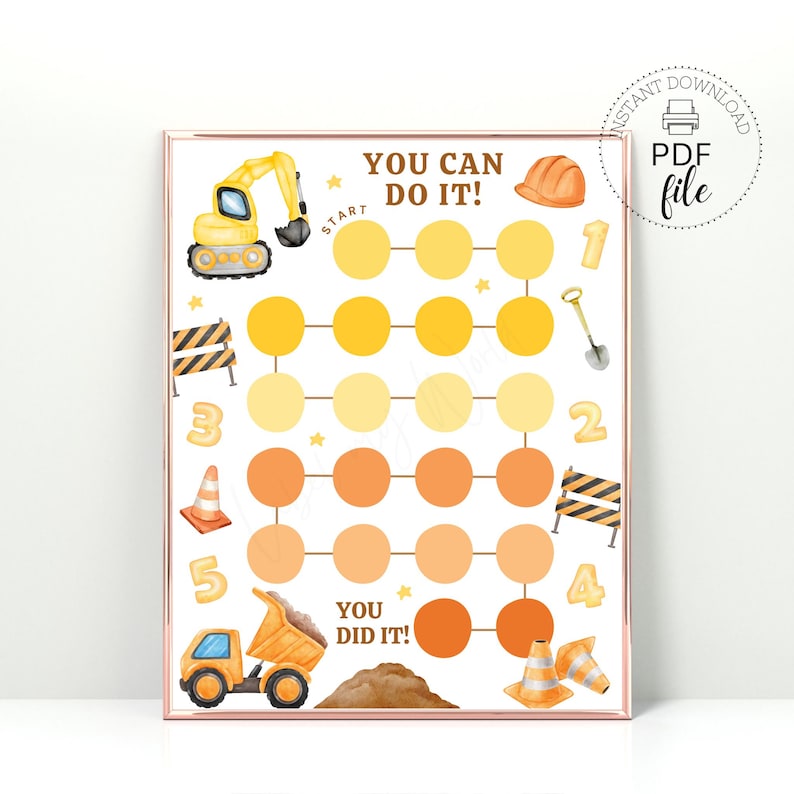 Printable Construction Truck Reward Chart, Kids Sticker Chart, You Can ...