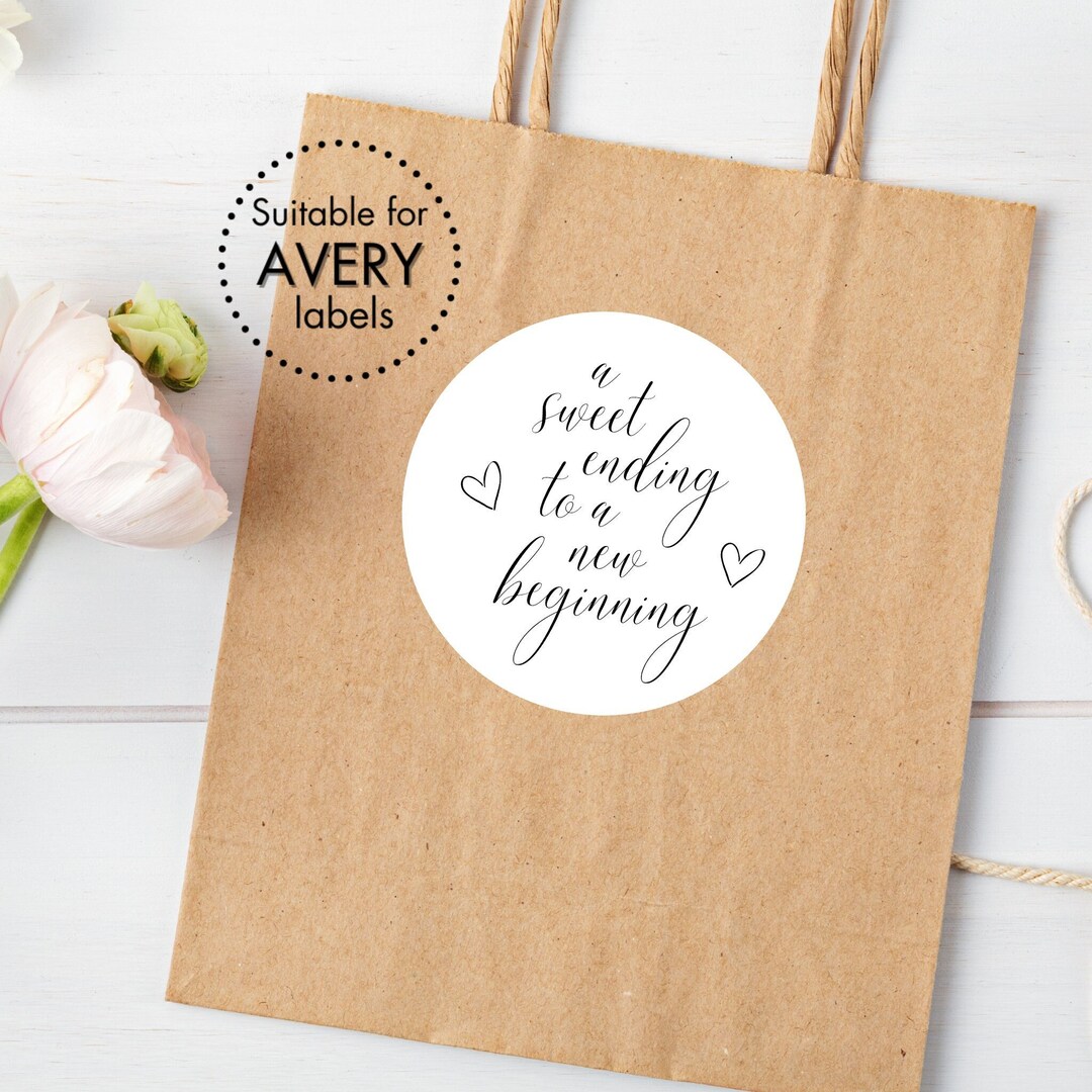 A Sweet Ending to a New Beginning Stickers | Minimalist Wedding Favors ...
