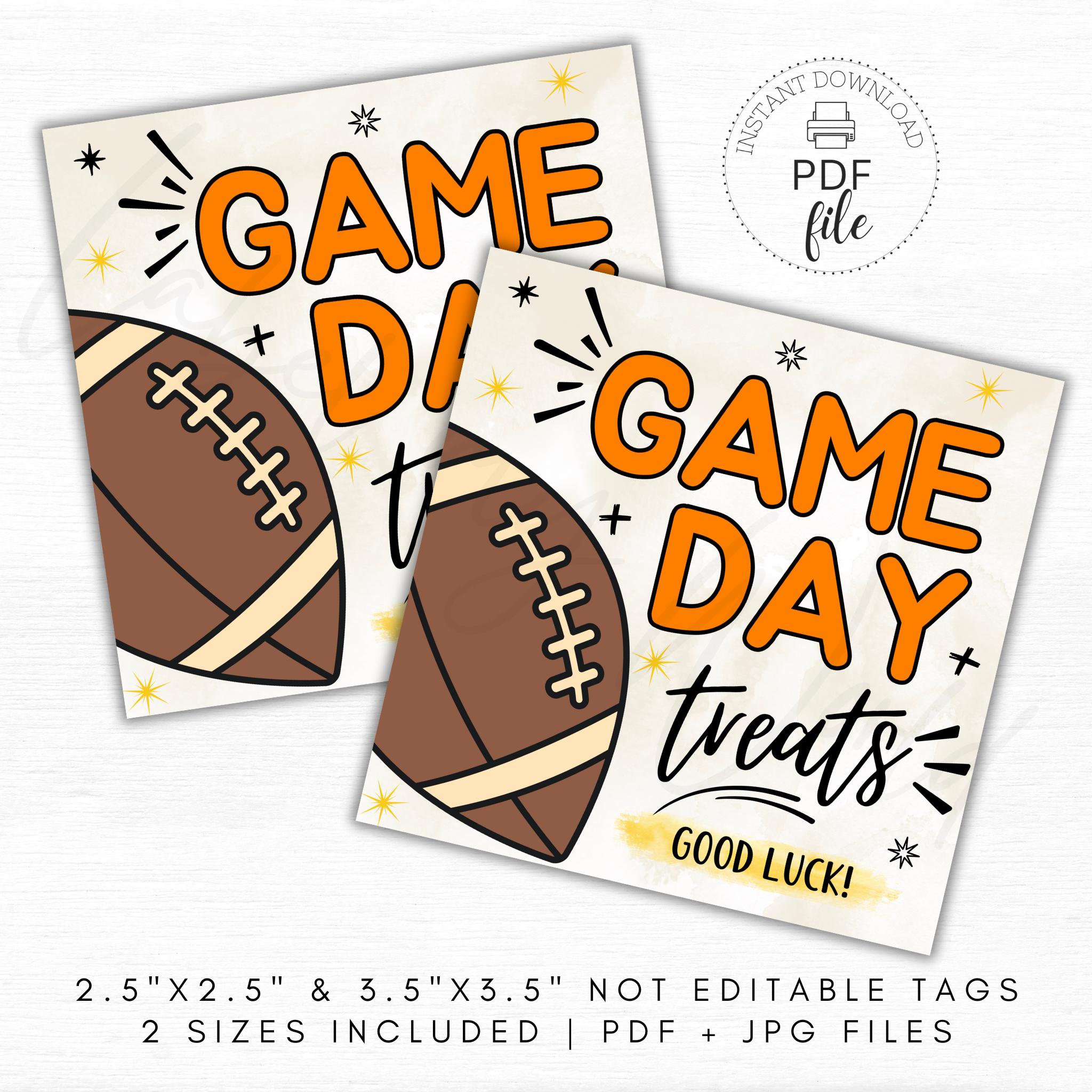Printable Football Game Day Tag, Game Day Treats Good Luck Gift Tags, Football Orange Team Color Treat Bag Tag, Instant Download PDF + JPG