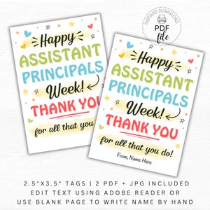 Printable Happy Assistant Principals Week Gift Tag, Personalized Thank You For All That You Do 2.5x3.5 Treat Tag, Instant Download PDF + JPG