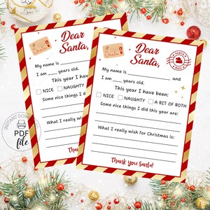 Brief an den Weihnachtsmann als 8.5"x11" & 8"x10" Vorlage, Weihnachtswunschliste, offizieller Brief an den Weihnachtsmann, einfach zu druckende PDF + JPG