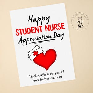 Étiquette imprimable de fête d'appréciation d'infirmière étudiante heureuse, casquette d'infirmière coeur rouge Étiquettes-cadeaux personnalisées d'école d'infirmières 2,5 x 3,5 po. Téléchargement instantané PDF