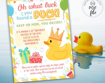 Druckbare Enten Geschenkanhänger zum Geburtstag, Oh was für ein Glück, dass du eine Ente gefunden hast!