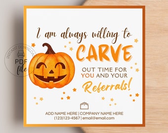 Fall Real Estate Agent Marketing Pop By Tags | Carve Out Time for You and Your Referrals Gift Tag | Printable/Editable Realtor Pop By PDF