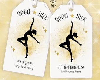 Printable Good Luck Gymnastics/Dance Team Gift Tags, Personalized Good Luck at the Competition Favor Tags, Instant Download PDF