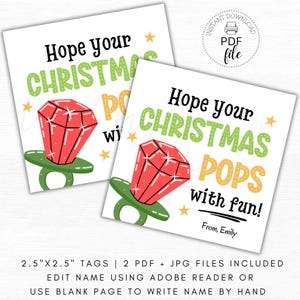 Etiqueta de doces de anel para impressão, espero que seu Natal seja divertido Etiqueta de guloseimas personalizada 2,5x2,5, etiquetas de lembrancinhas para professores, alunos e escolas PDF + JPG