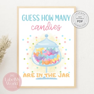 Guess How Many Candies, Gender Reveal Party/Baby Shower Game Sign & Cards (PDF Download)