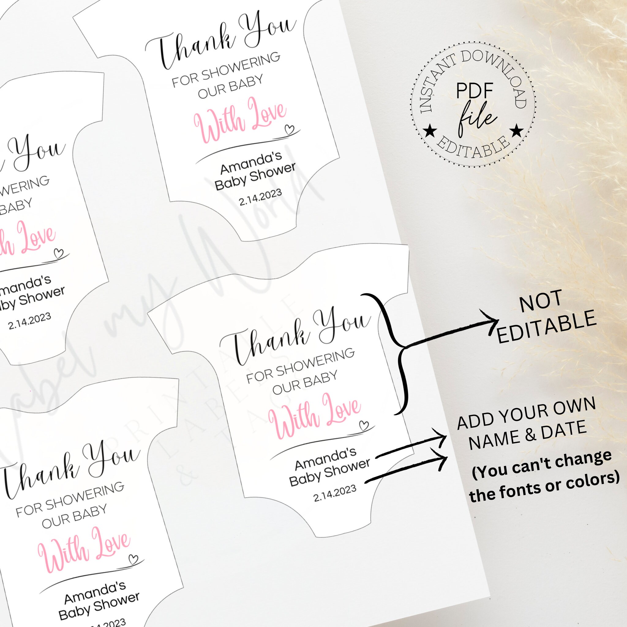 Printable Onesie Favor Tag PDF Template Boy &amp; Girl Baby Shower Editable ...