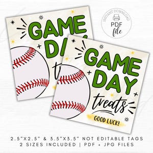 Druckbare Baseball Spiel Tag Tags, Spieltag Leckereien Viel Glück Geschenkanhänger, Baseball Team Farbe Leckerei Beutel Tags, Sofortiger Download PDF + JPG