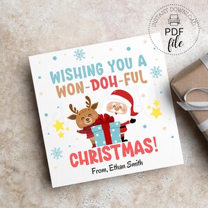 Etiqueta de presente de massinha de modelar para impressão, desejando a você um Natal maravilhoso, etiqueta de guloseimas personalizada de 2,5 x 2,5, etiqueta de lembrancinha de professor, aluno, escola, PDF + JPG