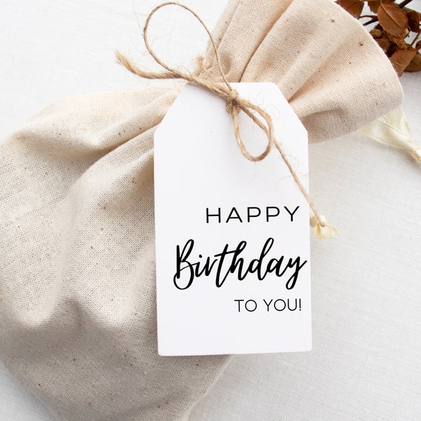 Happy Birthday To You Minimalist Gift Tag | Printable Birthday Favor Tag | Black and White Elegant Hang Tag | Instant Download PDF File