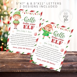 Carta Hello From Your Elf para impressão 8,5"x11" e 5"x7" Placa de chegada de elfo de menino/menina de Natal, 2 designs incluídos, download instantâneo