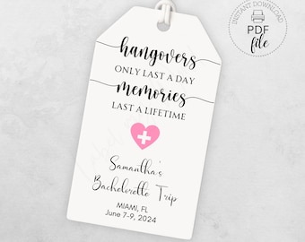 Bachelorette Hangover Kit Gift Tag | Personalized Bachelorette Party Favor Tag | Printable Recovery Kit Tag | Instant Download PDF File