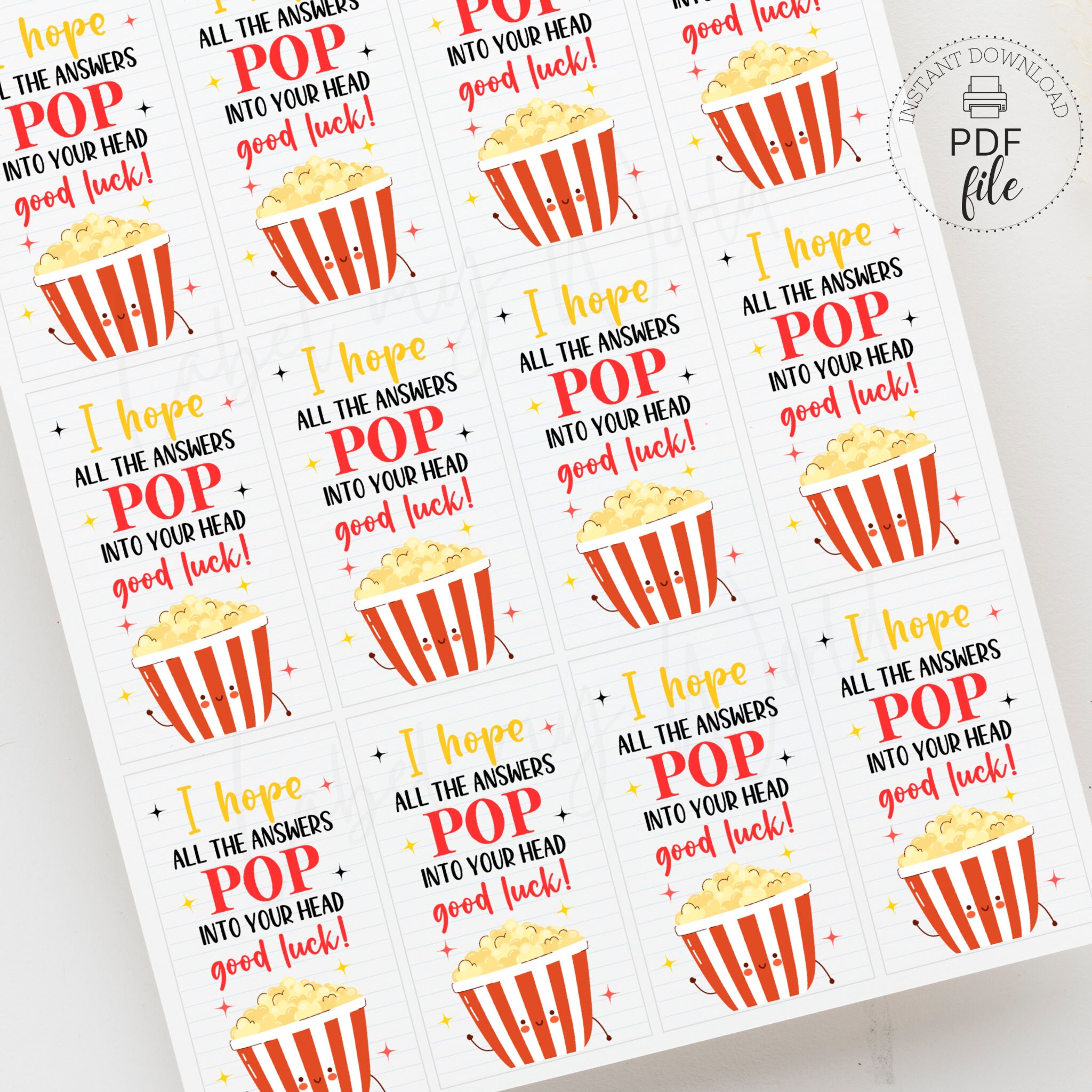 Popcorn Testing Quote Popcorn Testing Day Tag, Test Taking Motivation Printable Gift Tag, I ...