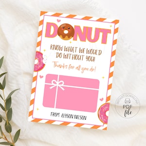 Modelo de porta-cartão-presente de rosquinha | Obrigado imprimível/personalizado Professor PTO PTA Funcionário Enfermeiro Pessoal Agradecimento Porta cartão presente PDF