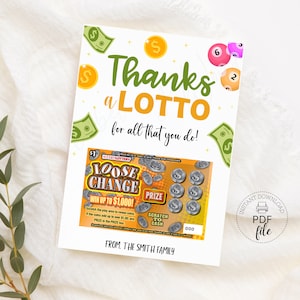 Printable Dank eines Lotto Lotterielos | Wertschätzung, Geburtstag, Lehrer, Schule, Lotterie Rubbelkartenhalter | Sofort Download PDF