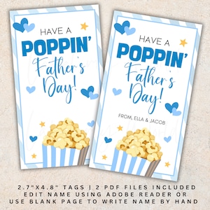 Druckbare glückliche Vatertag Geschenkanhänger, personalisierte Vatertag Popcorn, Have a Popping Vatertag 2,7 "x 4,8" Tags, Sofort Download PDF."