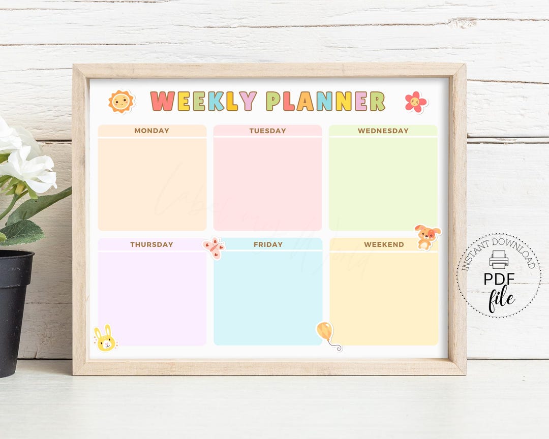 Printable Weekly Planner for Kids, Colorful Kids Weekly Calendar, Fun ...