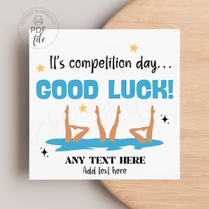 Artistic Swimming Competition Day Tag, Printable Good Luck Artistic Swimming Team Gift Tag, Personalized It&#39;s Competition Day Treat Tags PDF
