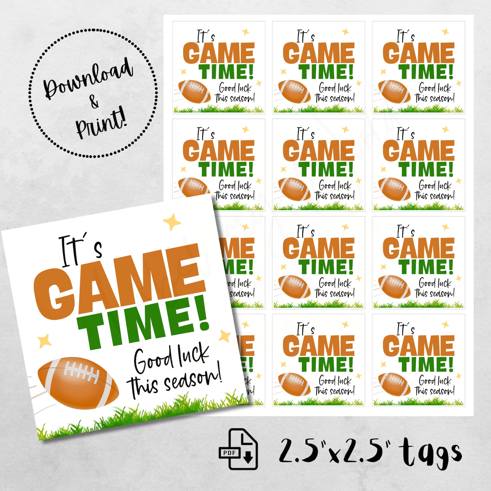 Football Good Luck This Season Tags | It's Game Time! Square Gift Tags ...