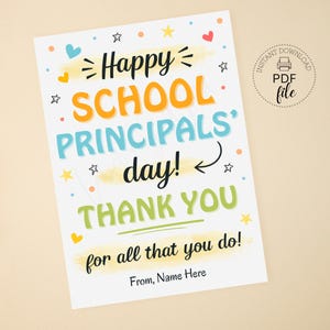 Afdrukbaar Happy School Principals Day-cadeaukaartje, gepersonaliseerd bedankt voor alles wat je doet 2,5 x 3,5 traktatietags, directe download pdf + JPG