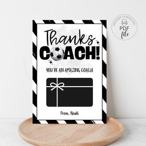 Titolare della carta regalo stampabile di calcio grazie allenatore, carta di apprezzamento dell'allenatore di calcio, modello di titolare della carta regalo sportiva 5"x7", PDF download istantaneo