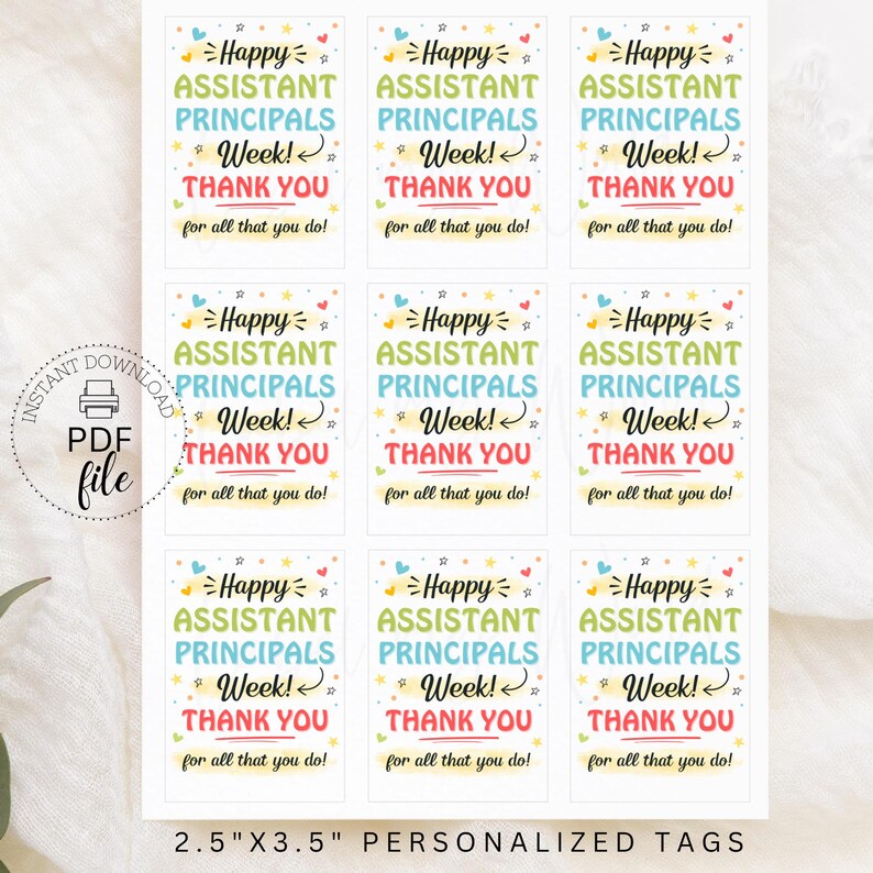 Happy Assistant Principals Week Thank You For All That You Do 2.5x3.5 Treat Tag PDF + JPG