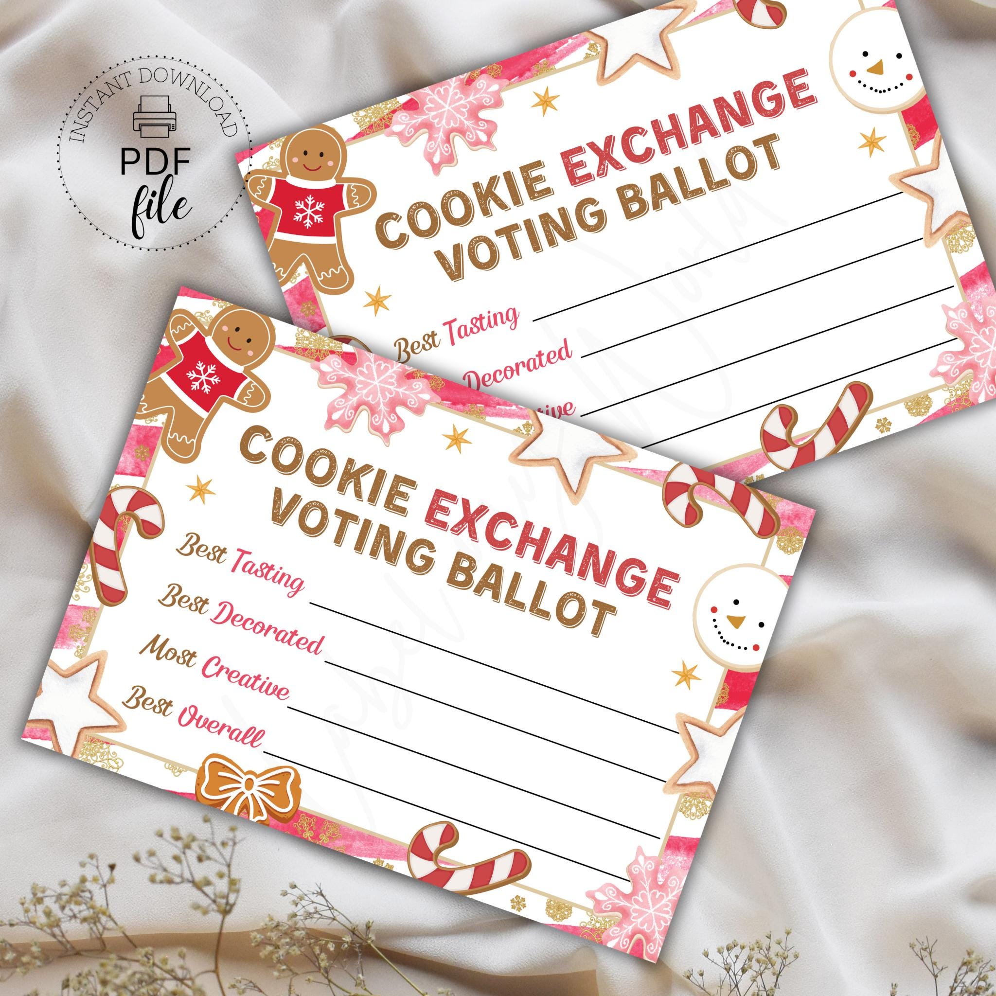 Printable Christmas Cookie Exchange Voting Ballots, Christmas Party ...