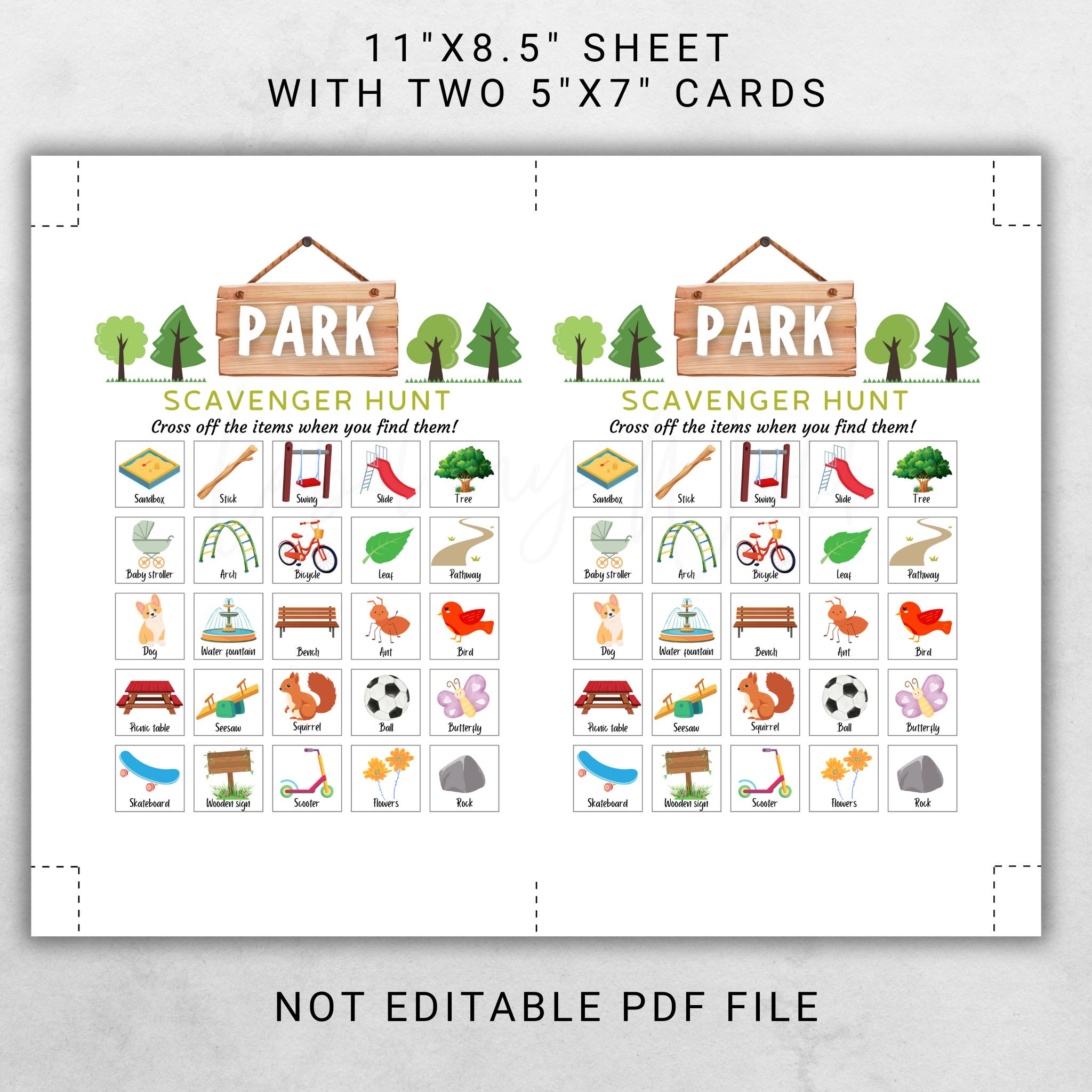 Printable Park Scavenger Hunt, Outdoor Nature Treasure Hunt for Kids ...