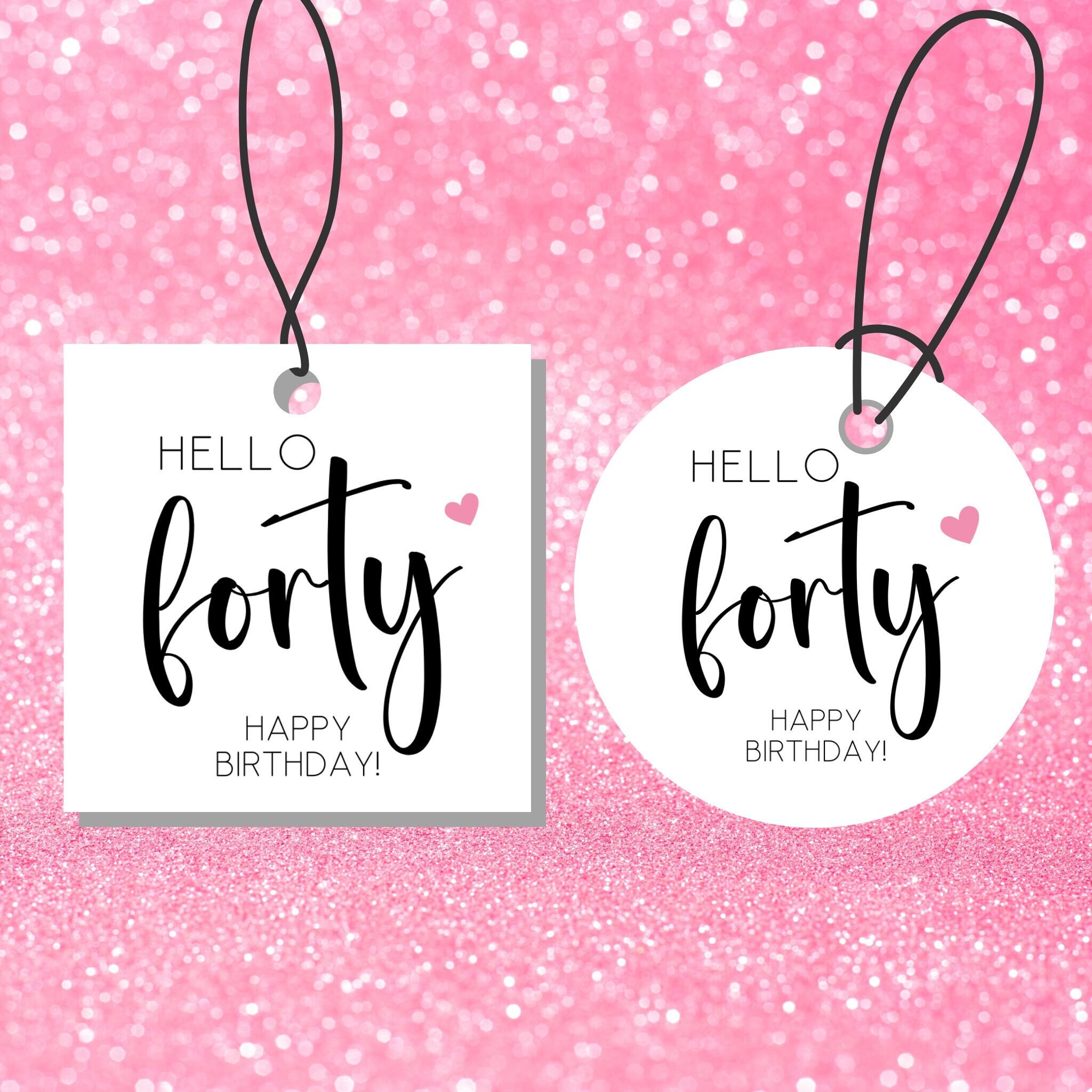 Hello Forty Gift Tag 40th Birthday Favors Mini Bottle Tags 2 &amp; 3 Round ...