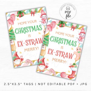 Etiquetas para porta-canudos de Natal para impressão, Espero que seu Natal seja Ex-Straw Merry, cartão 2,5x3,5, etiquetas para lembrancinhas de festa de fim de ano da turma, PDF + JPG